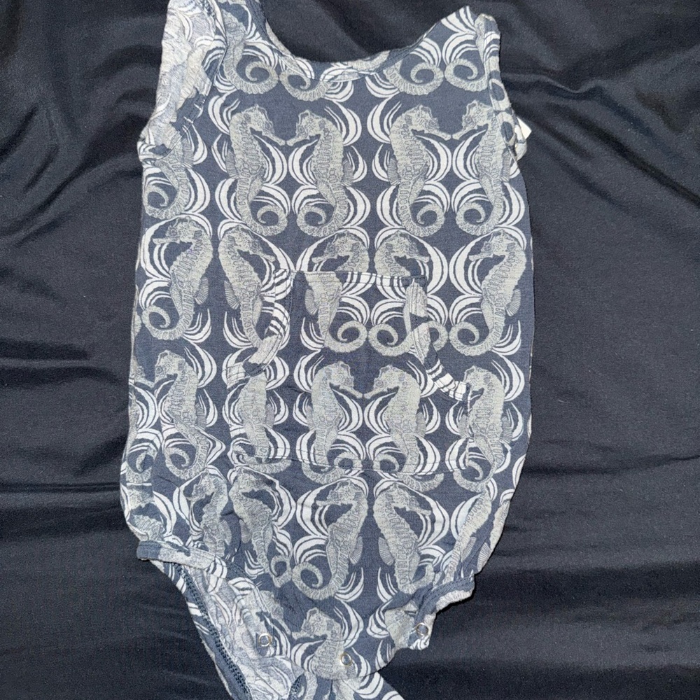 Kate Quinn Blue and White Seahorse Bamboo Bubble One Piece